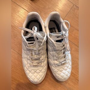 CHANEL Ivory Suede Calfskin Quilted Lace-Up Sneakers